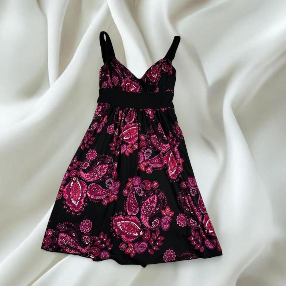 Speechless pink black paisley tie back summer dress midi length Y2K